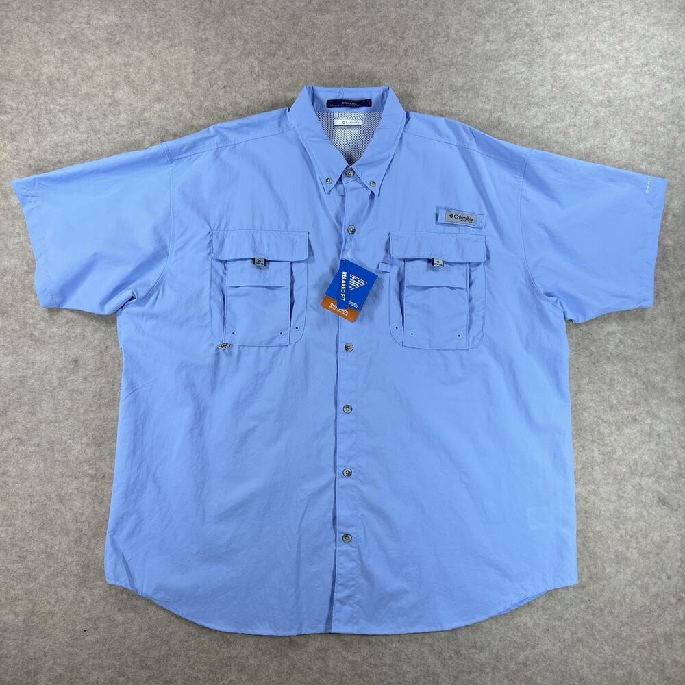 NWT Columbia Men's PFG Bahama II Short Sleeve Fishing Shirt Blue XXL